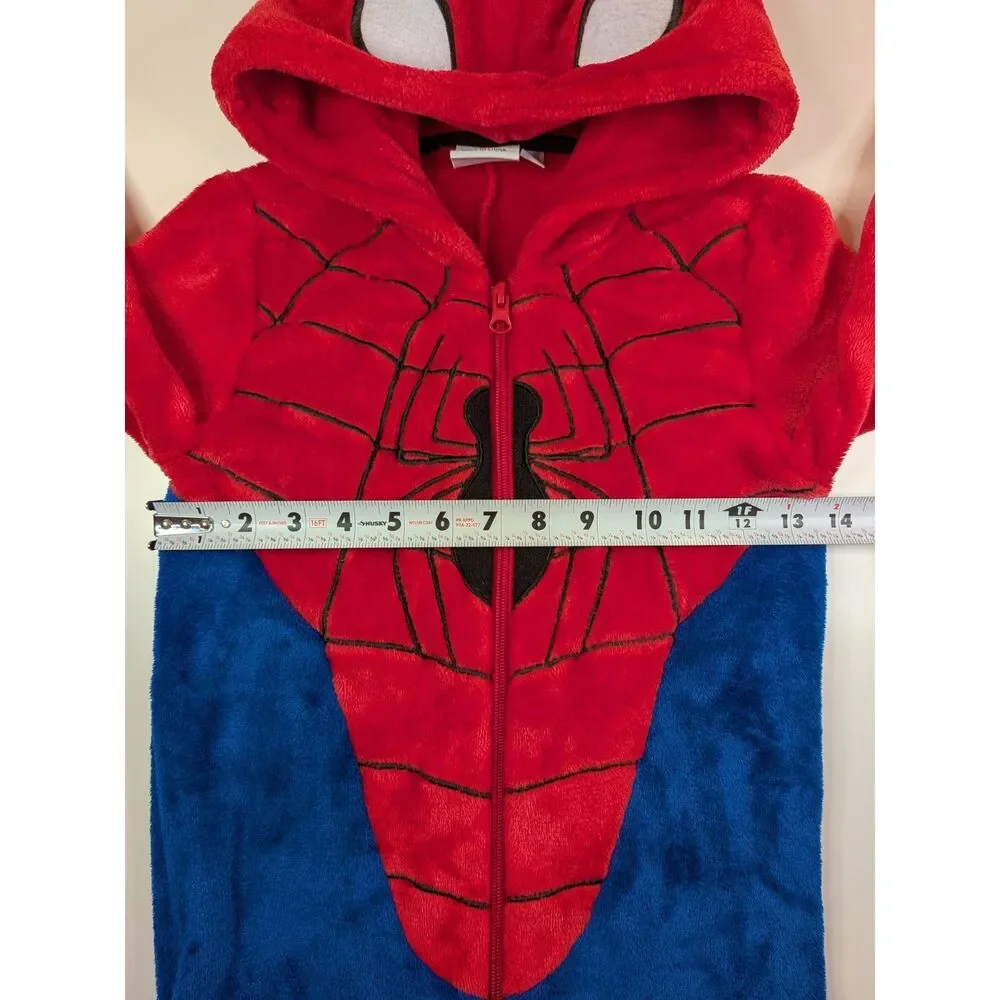 Boys Spider-Man One Piece Pajamas Size 8 Hooded Fleece Sleeper Red Blue